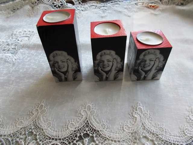 świeczniki z Marilyn Monroe tealight drewniane