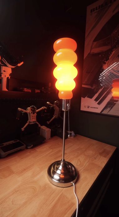 Designerska lampa handmade – unikat, szkło + metal