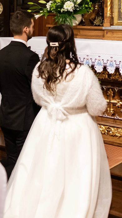 Suknia ślubna cekiny kremowa plus size 48 50 + sweterek