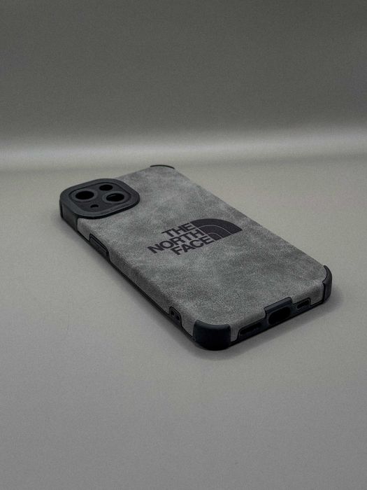 Силиконовый серый чехол эко-замш джинс с лого The North Face iPhone
