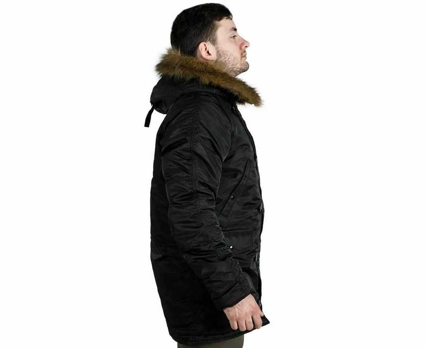 Męska kurtka zimowa Alaska Slim Fit N-3B czarna i oliwkowy