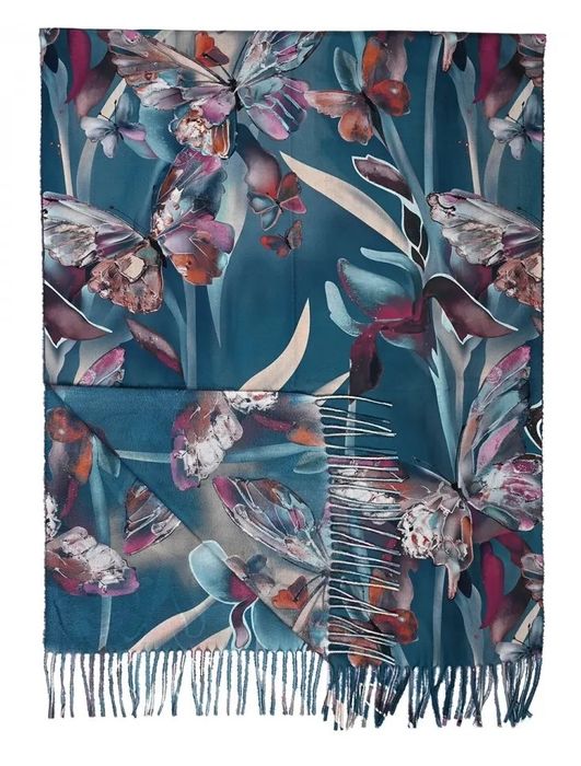 Szalik Damski Jesień Zima Motyle Na Prezent Z Frędzlami Rc3-2 Turkus