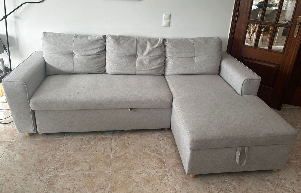 Sofá-cama chaise longue de 3 lugares em tecido