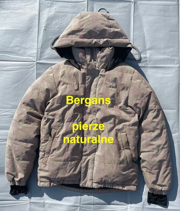 Kurtka markowa Bergans w kratkę z logo puchowa pierze naturalne zimowa 164/14 mlodzieżowa