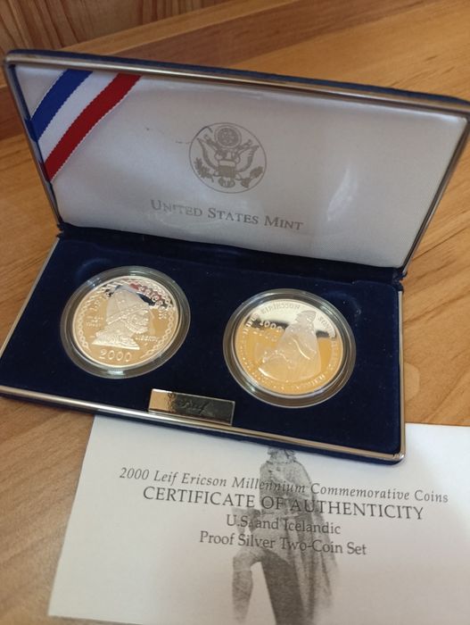 СРІБЛО! Набір.(сет) США. Leif Ericson Millenium. Сертифікат. ПРУФ