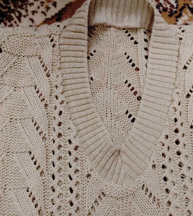 Sweter ażurowy złoty złota nić s/m super