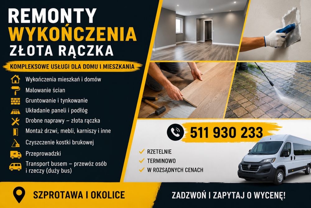 Remonty / wykończenia mieszkań / złota rączka / Transport