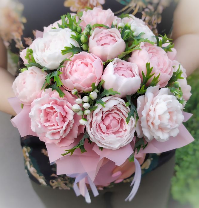 Букет з мила піони мильні квіти троянди польовий букети из мыла