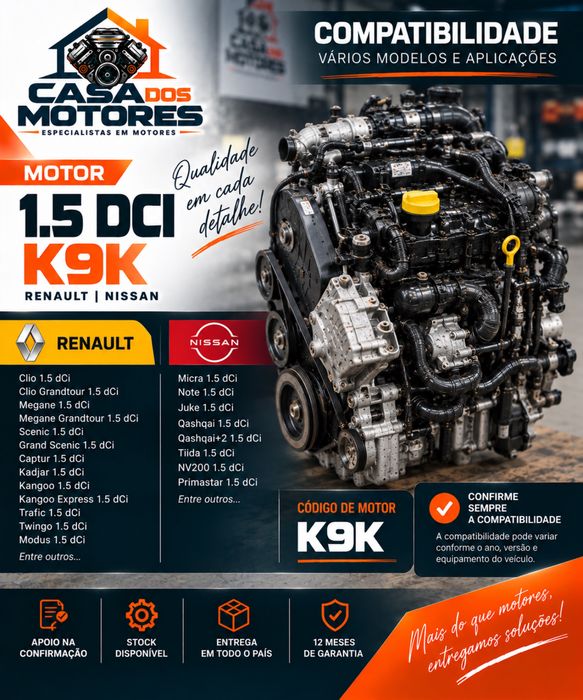 Motor 1.5 DCI K9K Renault Nissan 12 Meses Garantia