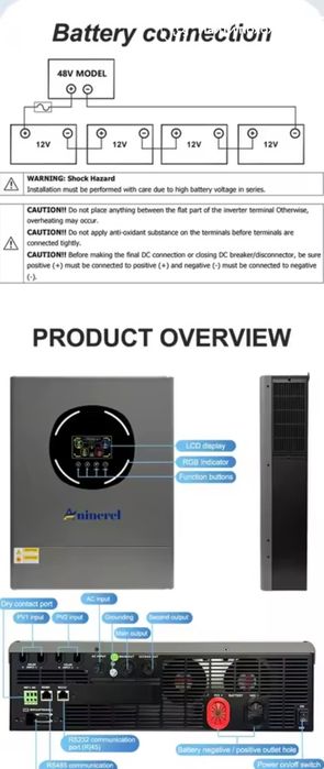 Інвертор Aninerel 6кВт 48в 120а зарядка перетворювач