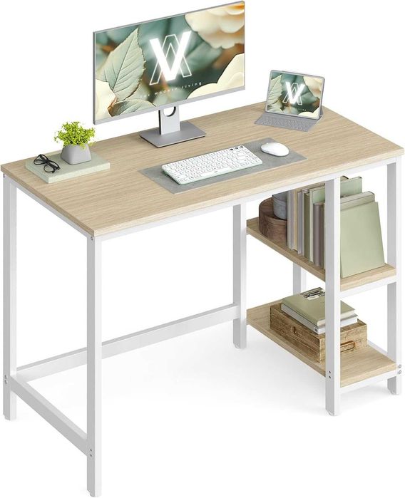 Biurko komputerowe ,biały ,naturalne drewno