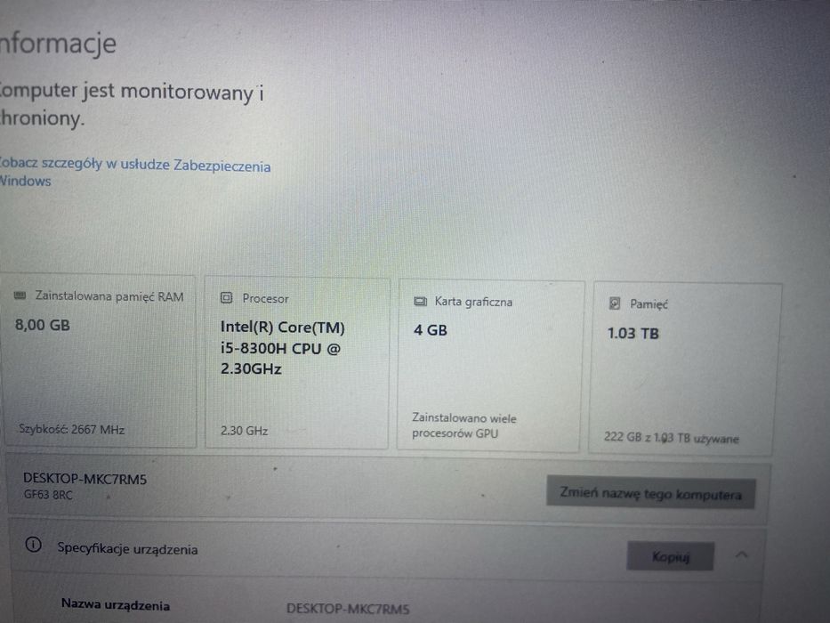 Laptop gamingowy MSI GF63 8RC