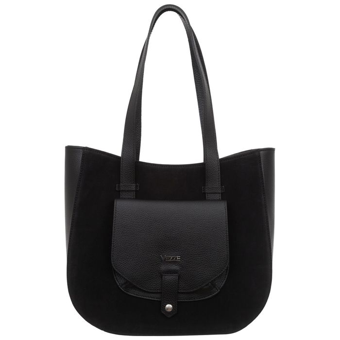 VEZZE torebka skórzana zamszowa klasyczna z rączkami V703 czarna