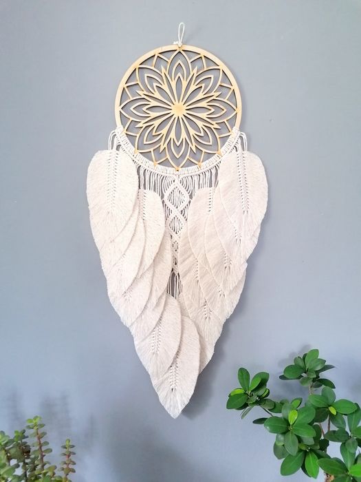 Łapacz snów duży Makrama piórka listki Mandala XXL