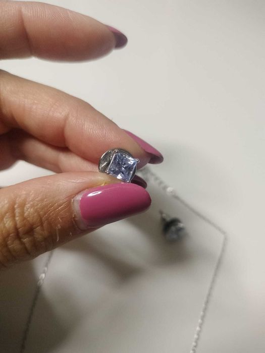 Conjunto Swarovski Colar + Brincos Cristal Azul Corte Quadrado