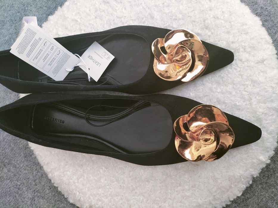 Piękne unikatowe w stylu Butrym orientalne zamszowe baleriny z różą pr