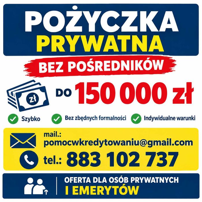 Prywatne Pożyczki do 150 000 tyś z własnych środków finansowych.