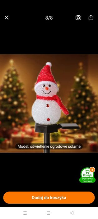 Solarny bałwanek świecący w nocy