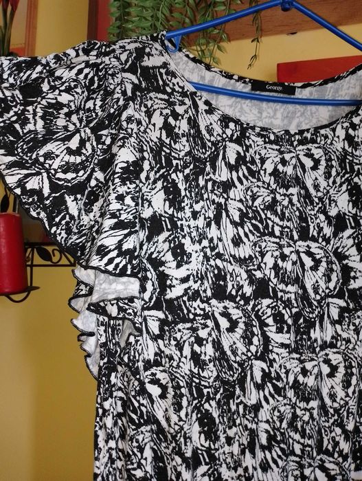 bluzka tunika wzór czarna-biała GEORGE gumka biodra 44/46 XXL 3XL