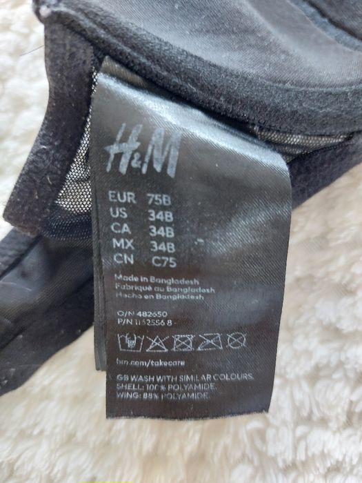 Czarny, koronkowy biustonosz. H&M rozmiar 75B