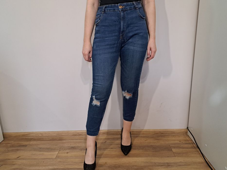 Jeansy skinny z przetarciami, wysoki stan - FB Sister
