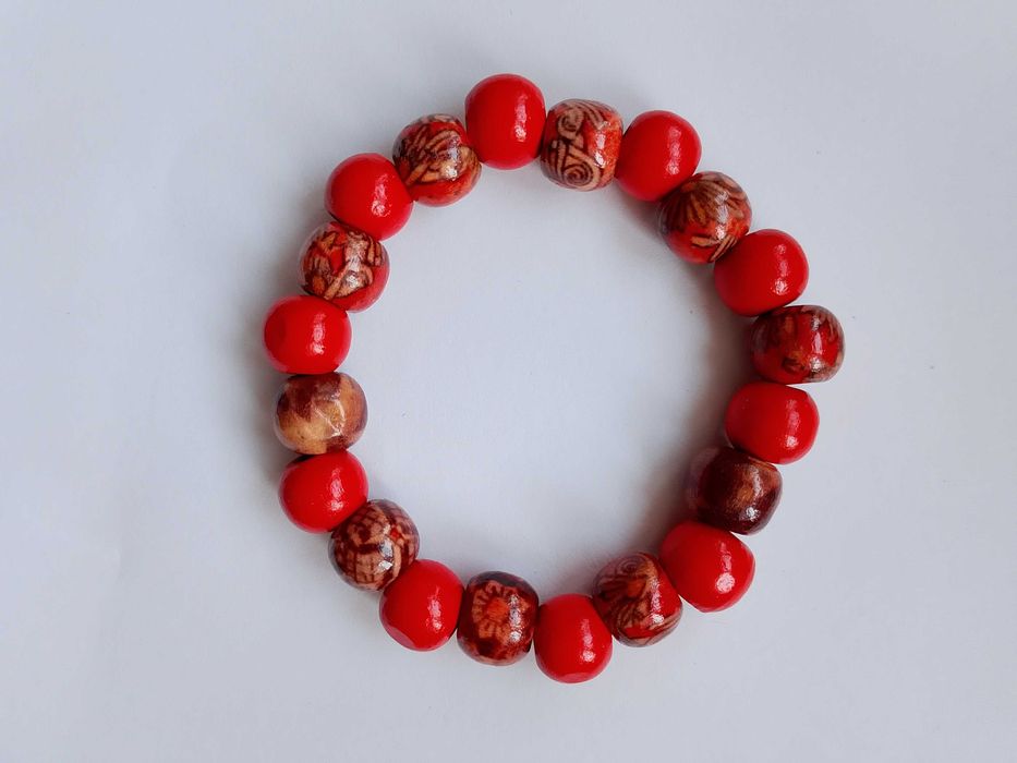 Bransoletka FOLK czerwona drewno hand made