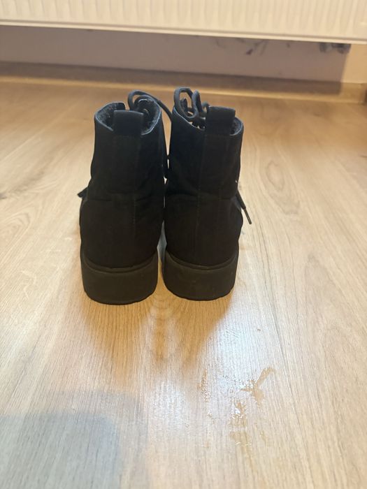 Botki Damskie H&M Divided Czarne 37 Zamszowe Sznurowane Używane bdb
