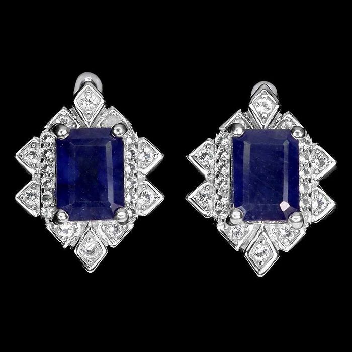 Серьги из серебра 925 пробы  из синего сапфира и топаза