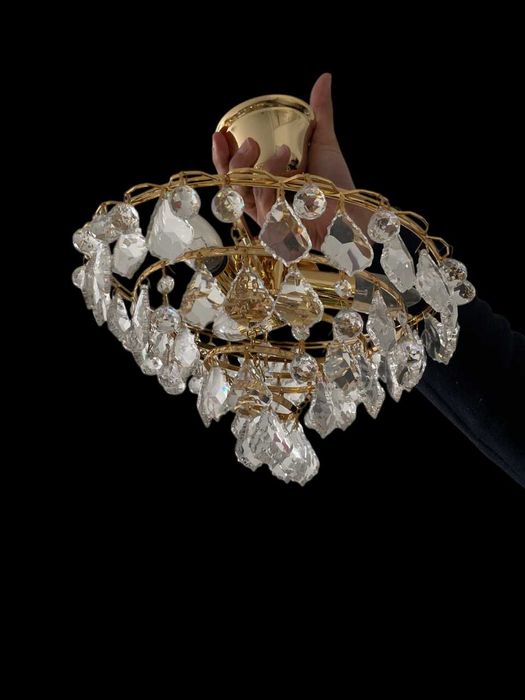 Conjunto 2 Lustres Clássicos em Vidro e Dourado (42cm + 32cm)