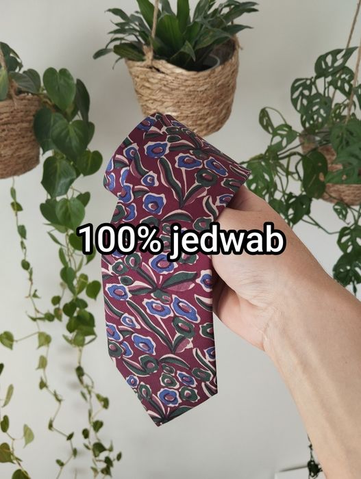 Męski jedwabny krawat 100% silk, kolorowy, burgundowy w kwiaty, śliwko