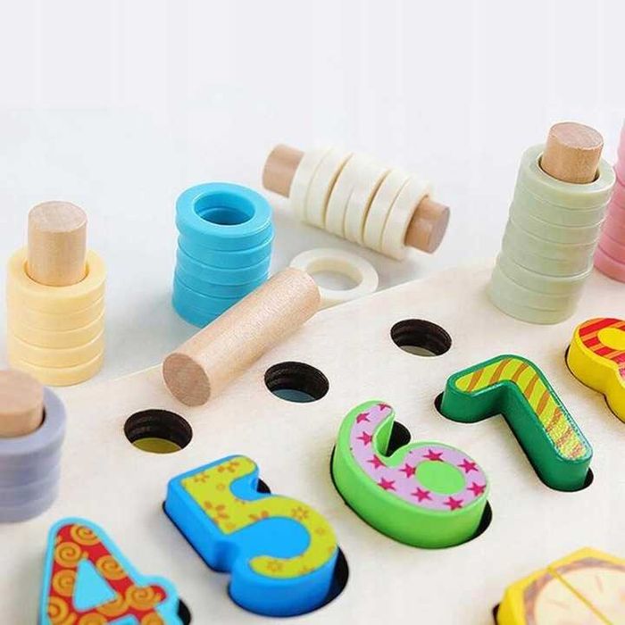 Układanka drewniana sorter Montessori liczenie owoce  liczby kolory