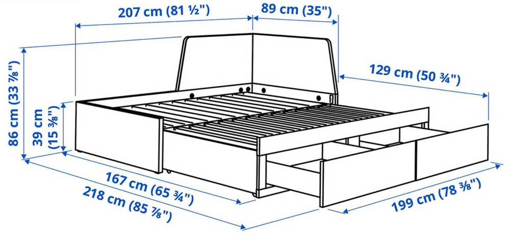 Łóżko/leżanka z 2 szufladami FLEKKE (IKEA)