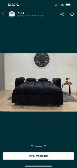 Sofá-cama preto veludo