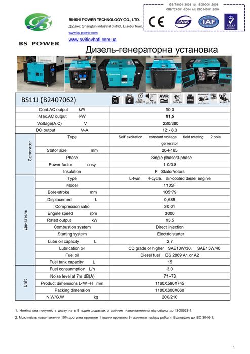Генератор дизельный  11,5кВт (14КВА) Розстрочка.
