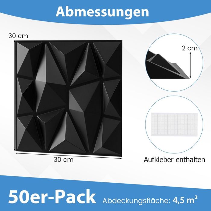 100 sztuk paneli ściennych 3D diamond 30x30cm wewnętrzne