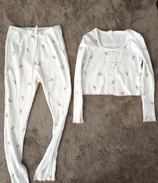 Piżama dziewczęca 146 bawełna komplet w kwiatki