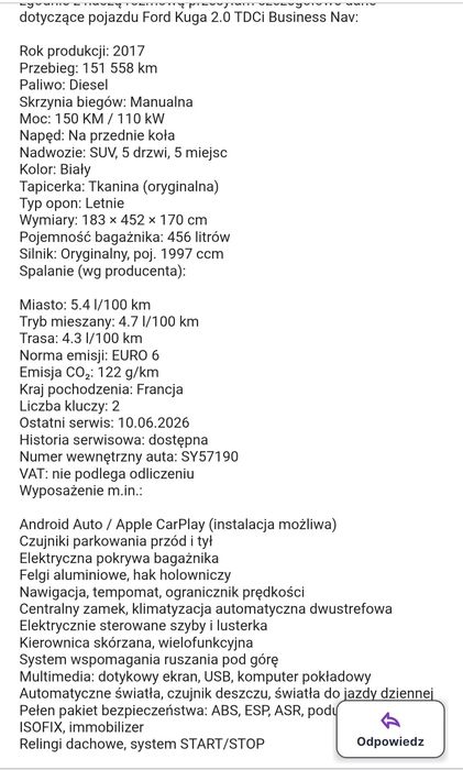 Sprzedam ford kuga na gwarancji