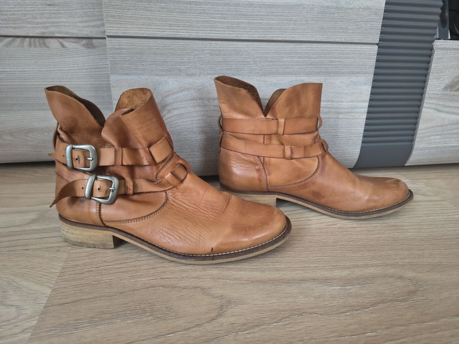 Buty kowbojki brązowe rude skóra naturalna r. 40