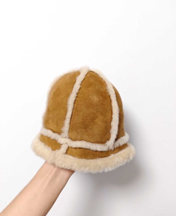 Ugg australia шапка панама зимова з овчини замшева жіноча коричнева