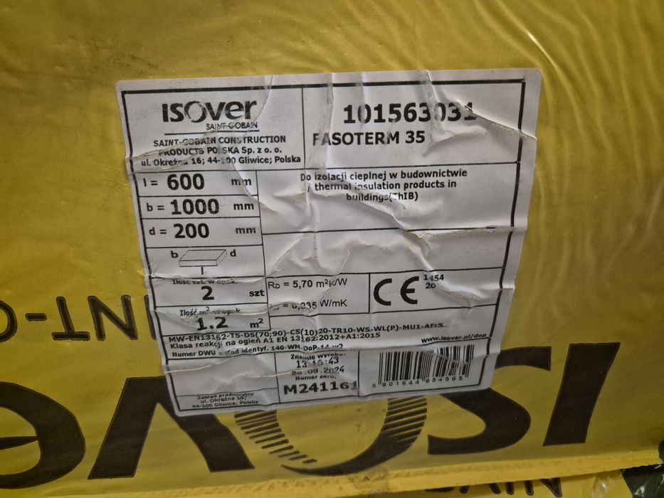 Wełna mineralna FASOTERM Isover 25 gr. 20 cm ,7 paczek 84 zł/m2