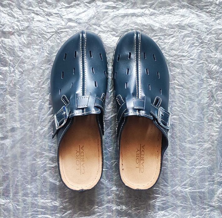 Сабо шльопанці жіночі сині з натуральної шкіри взуття (БГ 06-4А 004)