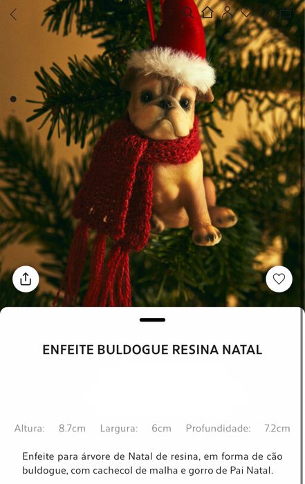 Enfeite BULDOGUE Resina Natal Zara Home NOVO