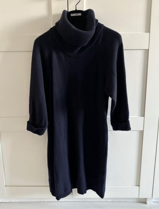 MASSIMO DUTTI S Wool Cachemire Blend granatowa sukienka 95% wełna