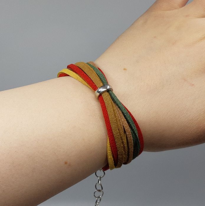 Bransoletka Unisex Rzemienie eko zamsz drobne złota jesień żółty brązowy etno boho Handmade