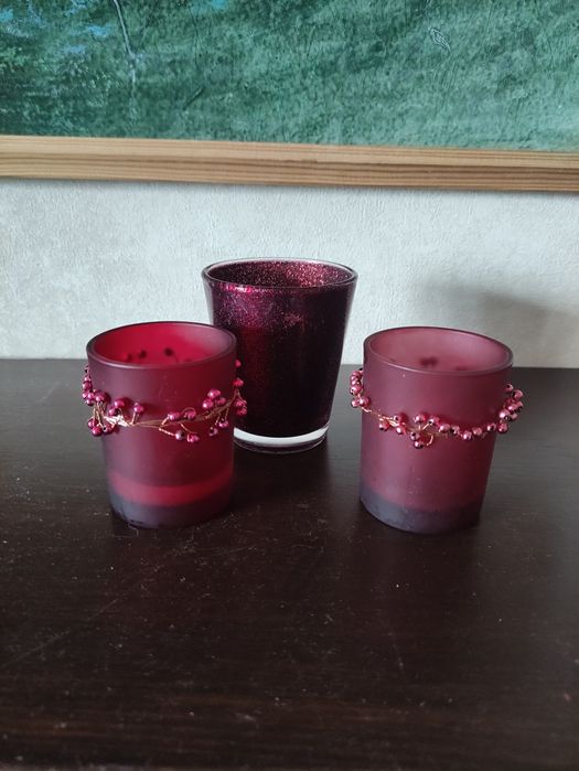 Набір підсвічників бордові новорічні декор