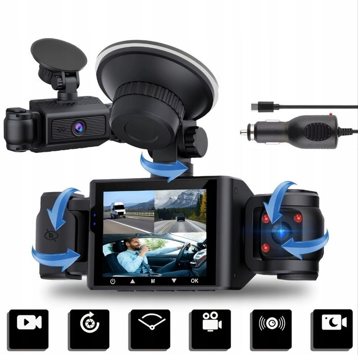Kamera samochodowa 360° 4x Full HD 1080P G-Sensor IR Noc Parkowanie PL