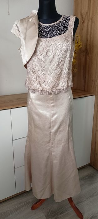 Komplet Kostium Spódnica Bluzka Bolerko Vintage Wesele Komunia L XL