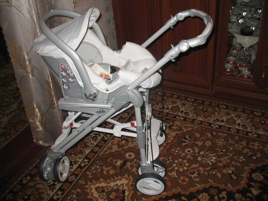 Коляска 3 В 1 CAM Белая С Кристаллами