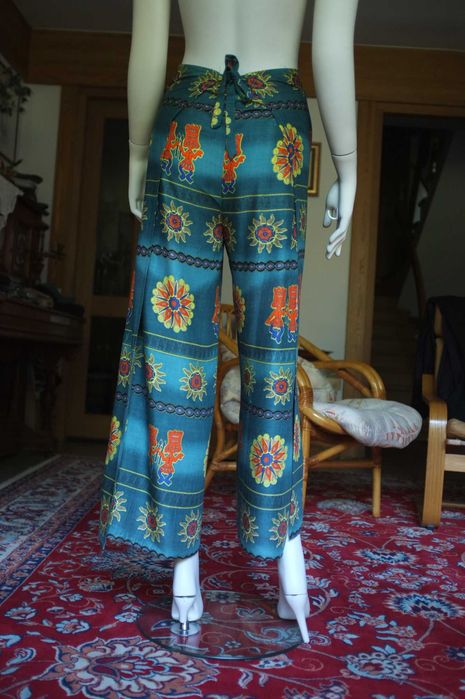etniczne wiązane szerokie letnie plażowe spodnie kopertowe vintage