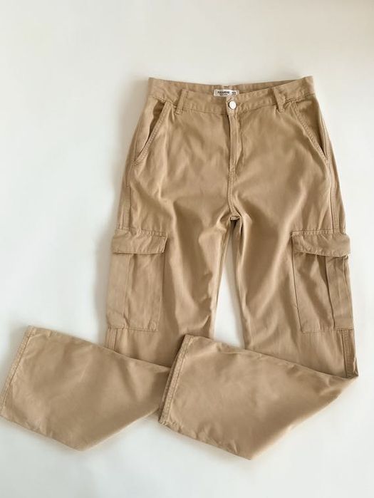 Bojówki szerokie cargo 38 M beżowe kieszenie outdoor gorpcore wojskowe